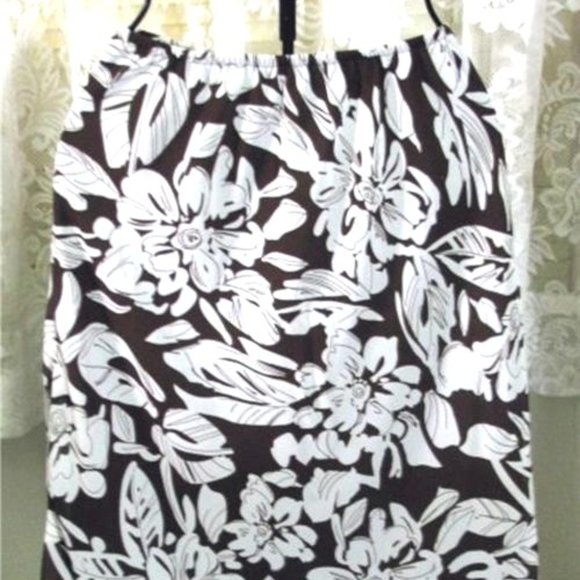 WHITE FLORAL on BROWN Polyester Lined SKIRT Size 12 JBS Ltd - Picture 1 of 2